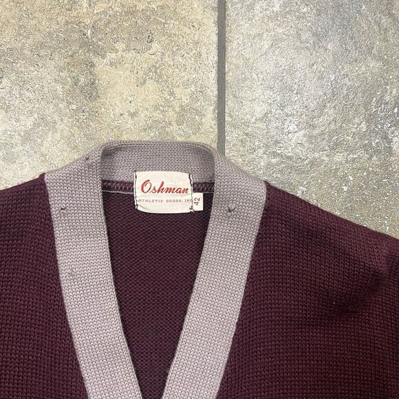 Vintage 40s Cardigan Sweater Varsity 42 Adult S/M Crescendo Music School Wine - Picture 10 of 11